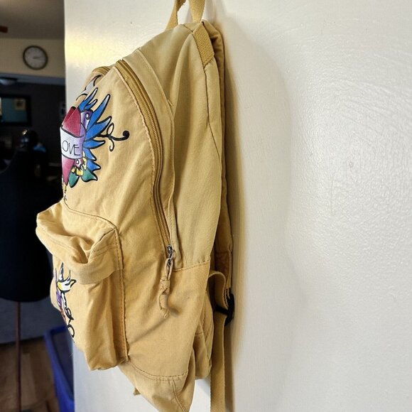 True Love Forever Yellow Cream Graphic Backpack Colorful Sacred Heart Bird - Picture 5 of 10